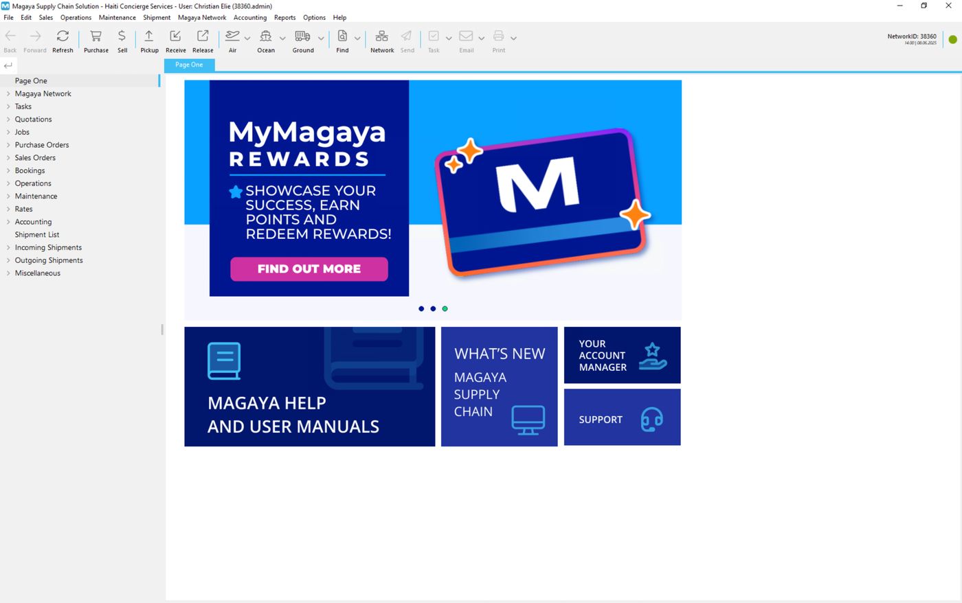 Magaya warehouse management system dashboard used by HCS